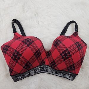 Pink by Victorias Secret Wear Everywhere Bra 36DDD Black Red Plaid Lightly Lined